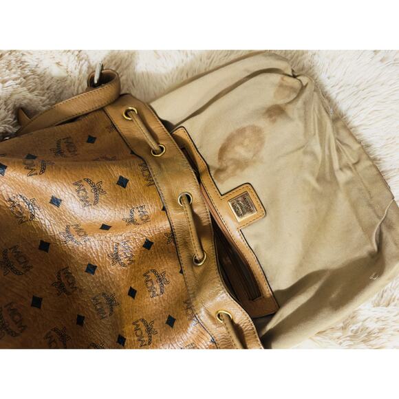 MCM Leather Drawstring Bucket Bag - Visetos Cognac - Picture 14 of 14